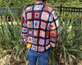 Knitting Pattern Mens Patchwork Cardigan Reversible Patchwork