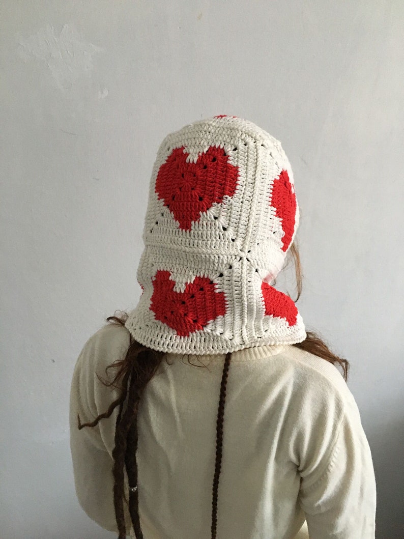 Knitted heart balaclava, Crochet love balaclava for women, Unisex balaclava, Winter hat, Gift for love, Gift to her image 5