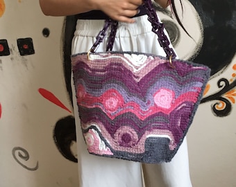 Crochet beach bag, Crochet tote bag, Bohemian hippie bag, Summer fashion knitting woven bag. Canvas shoulder bag, Bucket bag.