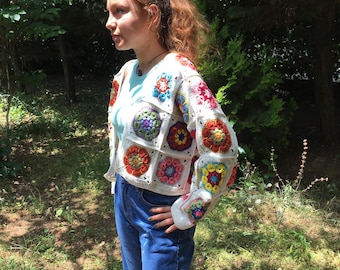 African flower Cropped Cardigan, Gift for mother law, Nana christmas gift