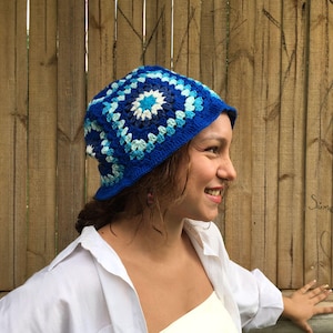 Granny square bucket hat, Blue bucket hat men, winter accessory, Skull caps.