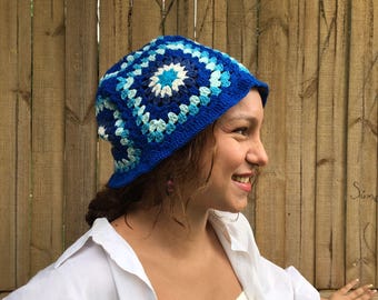 Granny square bucket hat, Blue bucket hat men, winter accessory, Skull caps.