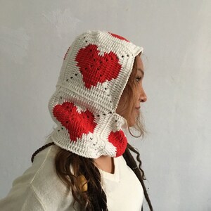 Knitted heart balaclava, Crochet love balaclava for women, Unisex balaclava, Winter hat, Gift for love, Gift to her image 2