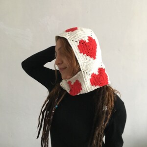 Knitted heart balaclava, Crochet love balaclava for women, Unisex balaclava, Winter hat, Gift for love, Gift to her image 3