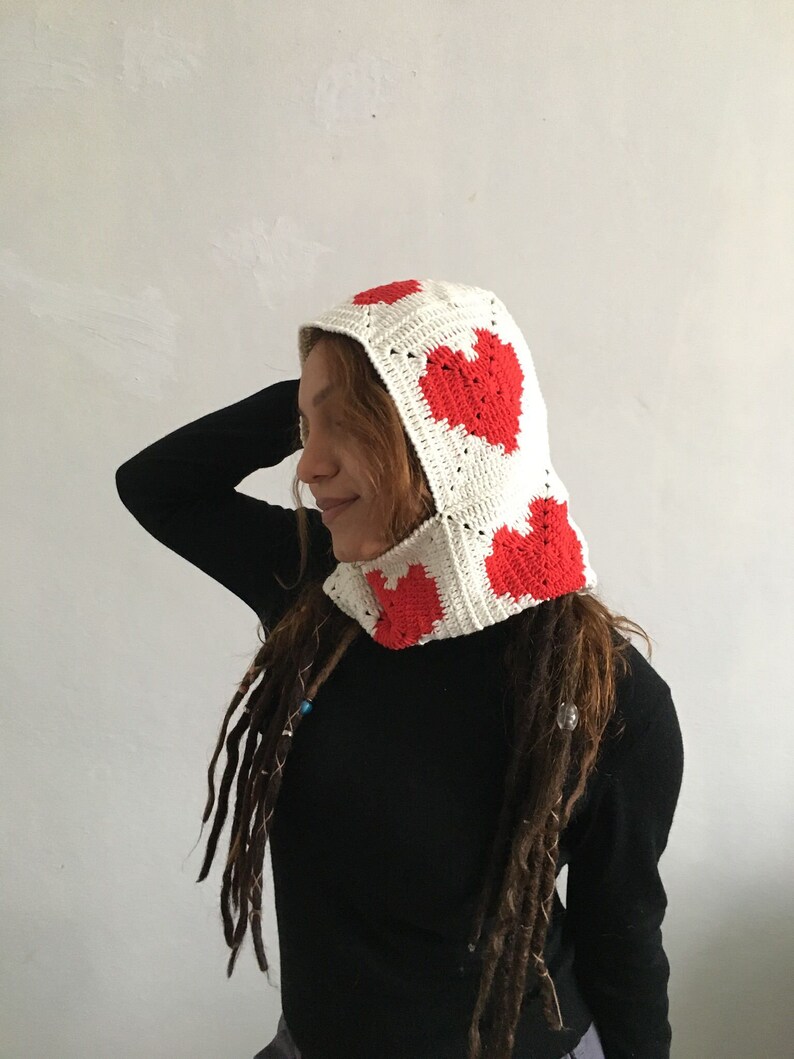 Knitted heart balaclava, Crochet love balaclava for women, Unisex balaclava, Winter hat, Gift for love, Gift to her image 3
