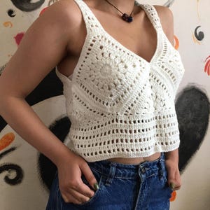 White sleeveless  crochet top, Crochet spring tank top.