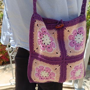 Granny square purple bag for women, Crochet spring bag, Hippie crochet purse,