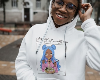 Black Afro Japanese Anime Girl - Ramen Noodle Lover - Hoodie