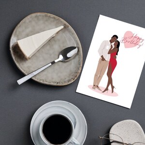 Casal negro, cartão de feliz aniversário | Cartões comemorativos