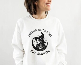 Faccia da strega a riposo ma luminosa - Maglione di Halloween - Maglione autunnale Moda autunnale