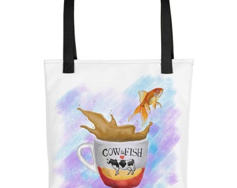 Gold Fish Jumping from the Milk Tea Cup Tote bag