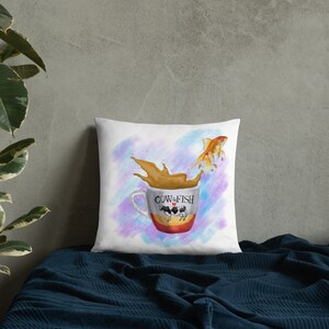 Goldfish jumping from a cup of milk tea Basic Pillow image 7