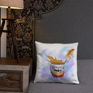 Goldfish jumping from a cup of milk tea Basic Pillow image 9