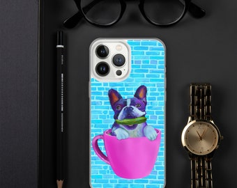 Boston Terrier Dog with Cucumber cup iPhone Case