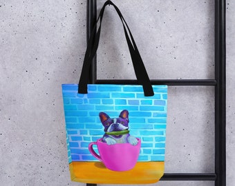 Boston terrier with cucumber Tote bag