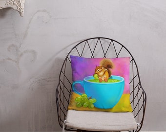 Squirrel with grape juice in a cup Basic Pillow