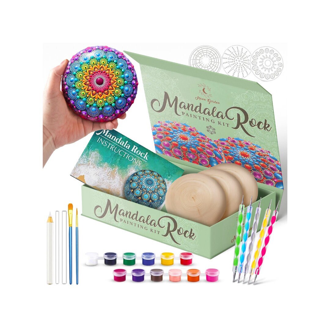 Moon Garden Mandala Rock Painting Kit Large Wooden Rocks for Painting ...