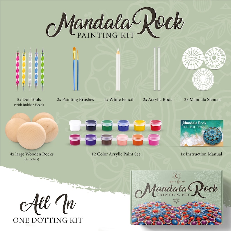 Moon Garden Mandala Rock Painting Kit Large Wooden Rocks for Painting
