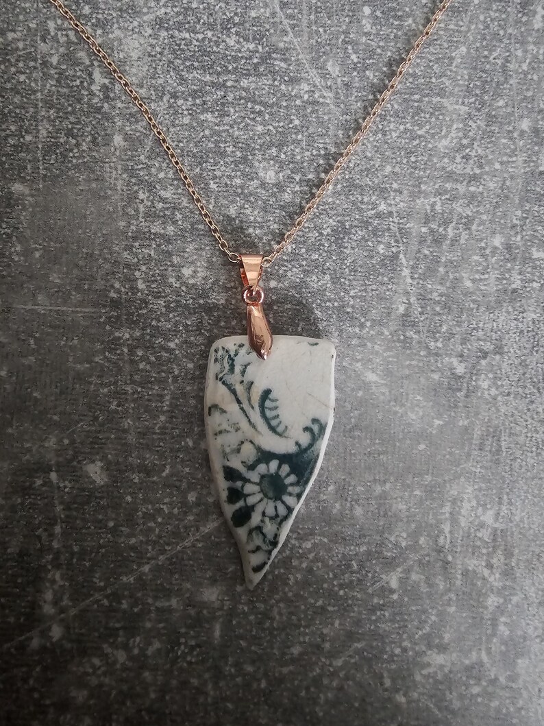 Green Daisy Flower Daisies Antique Victorian Pottery Sherd Pendant