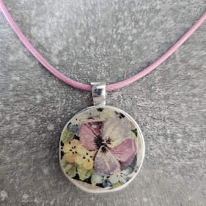 water colour flowers victorian pottery sherd pendant necklace from Thames mudlarking find handmade unique colourful vintage broken plate