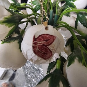 Red White antique victorian pottery sherd pendant necklace half butterfly flower from Thames mudlarking find  handmade mudlarking thames