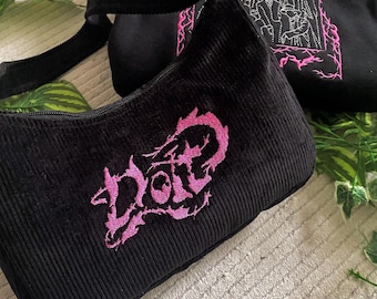 Embroidered Baguette Bag, Embroidered skz, Velvet Cotton