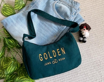 Embroidered  Baguette bag, goldenbag