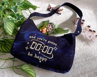 Embroidered Baguette bag , Zero oclock, night sky patterned bag