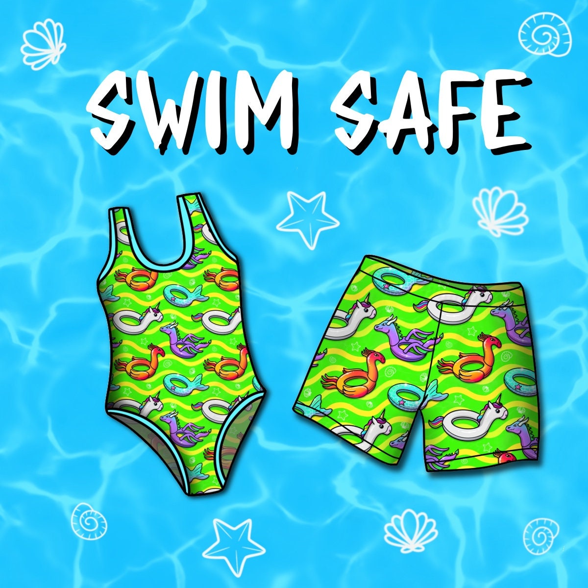 Patterned Floaties Mythic Floaties - Neon Green - SWIM SAFE - Seamless Pattern - Kids ...