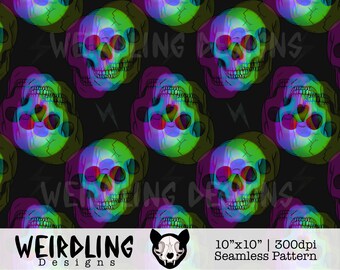 Holo-Skull - naadloos patroon - alternatief stofontwerp - herhaalpatroon - griezelig - trippy schedel
