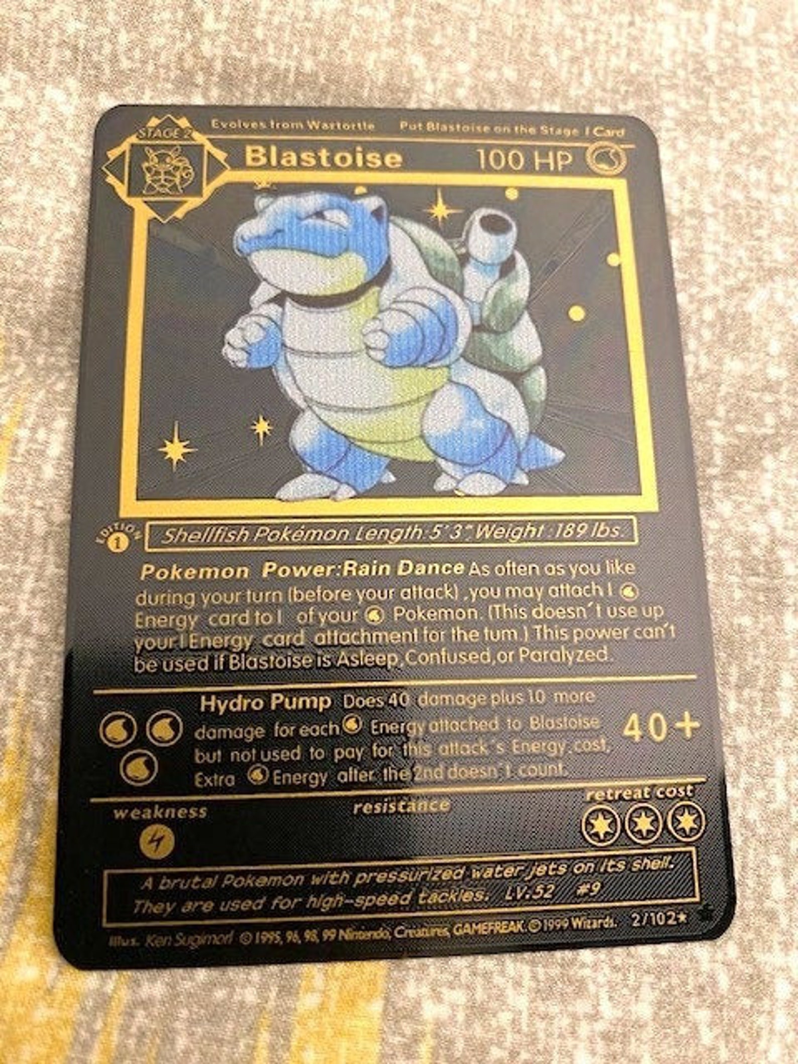 Gold Black Pokemon Blastoise Card 1st Edition Collector Gold Etsy