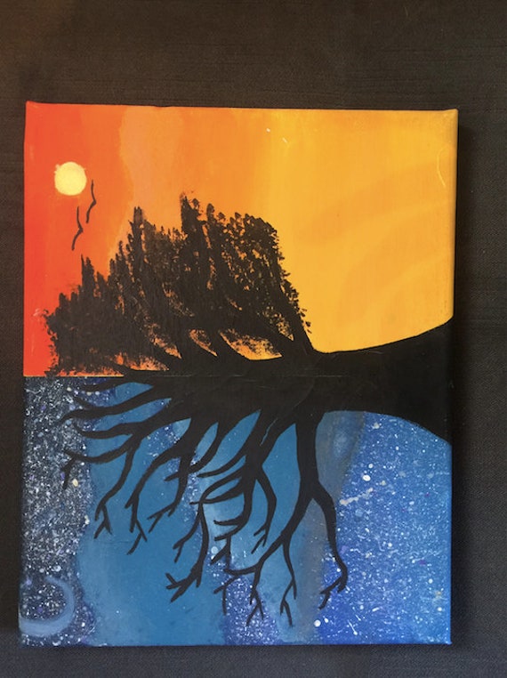 Half Day Half Night Painting Etsy