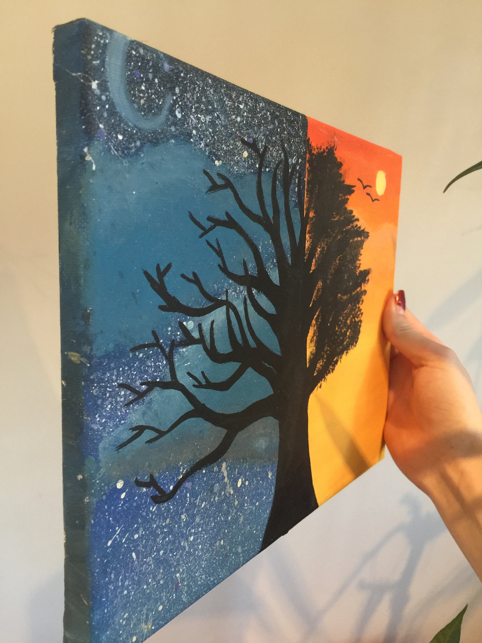 Half Day Half Night Painting Etsy