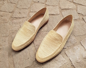 Summer raffia moccasin, Raffia loafers for men, raffia shoes for men, men's raffia shoes, natural raffia men oxfords