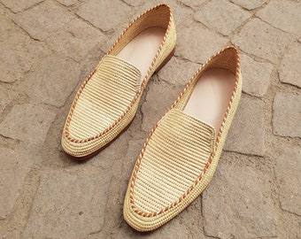 Men raffia loafers, men summer luxury moccasin, natural raffia moccasins, men's footwear, men raffia oxford