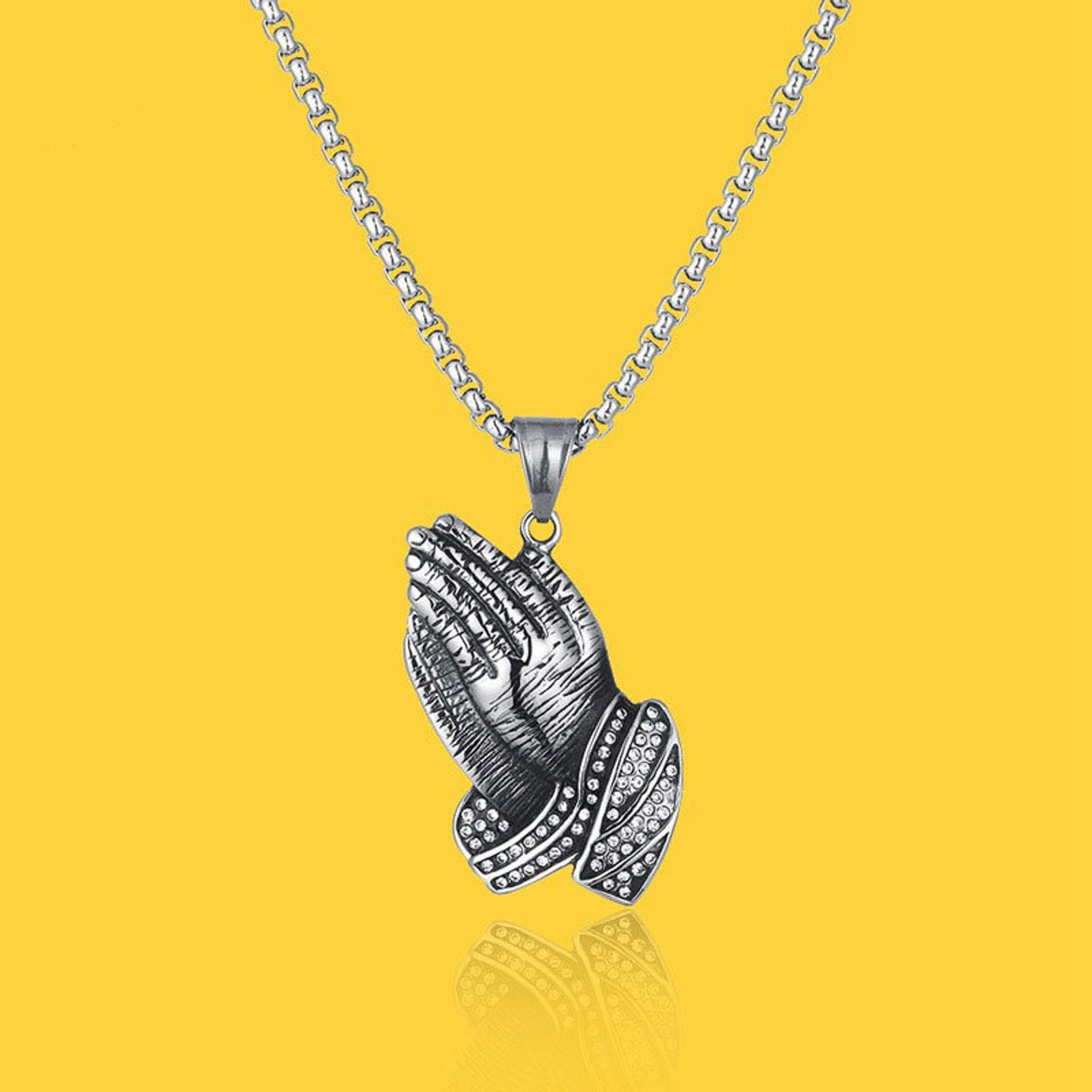 Prayer Hands Necklace With Chain Praying Hands Pendant Etsy