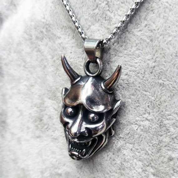 Stainless Steel Evil Oni Noh Hannya Mask Pendant Necklace Wallet