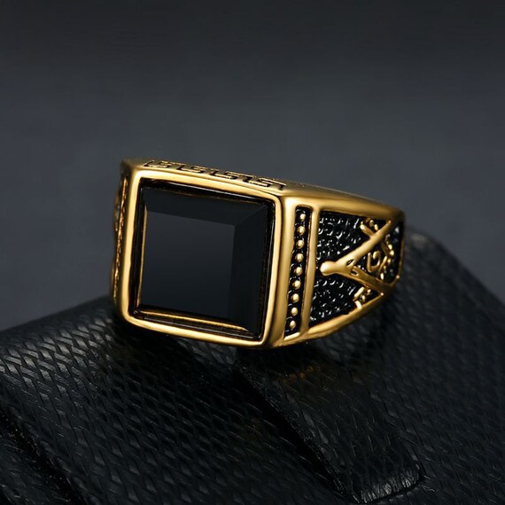 Black Onyx Masonic Ring Mason Ring Freemasons Ring Stainless