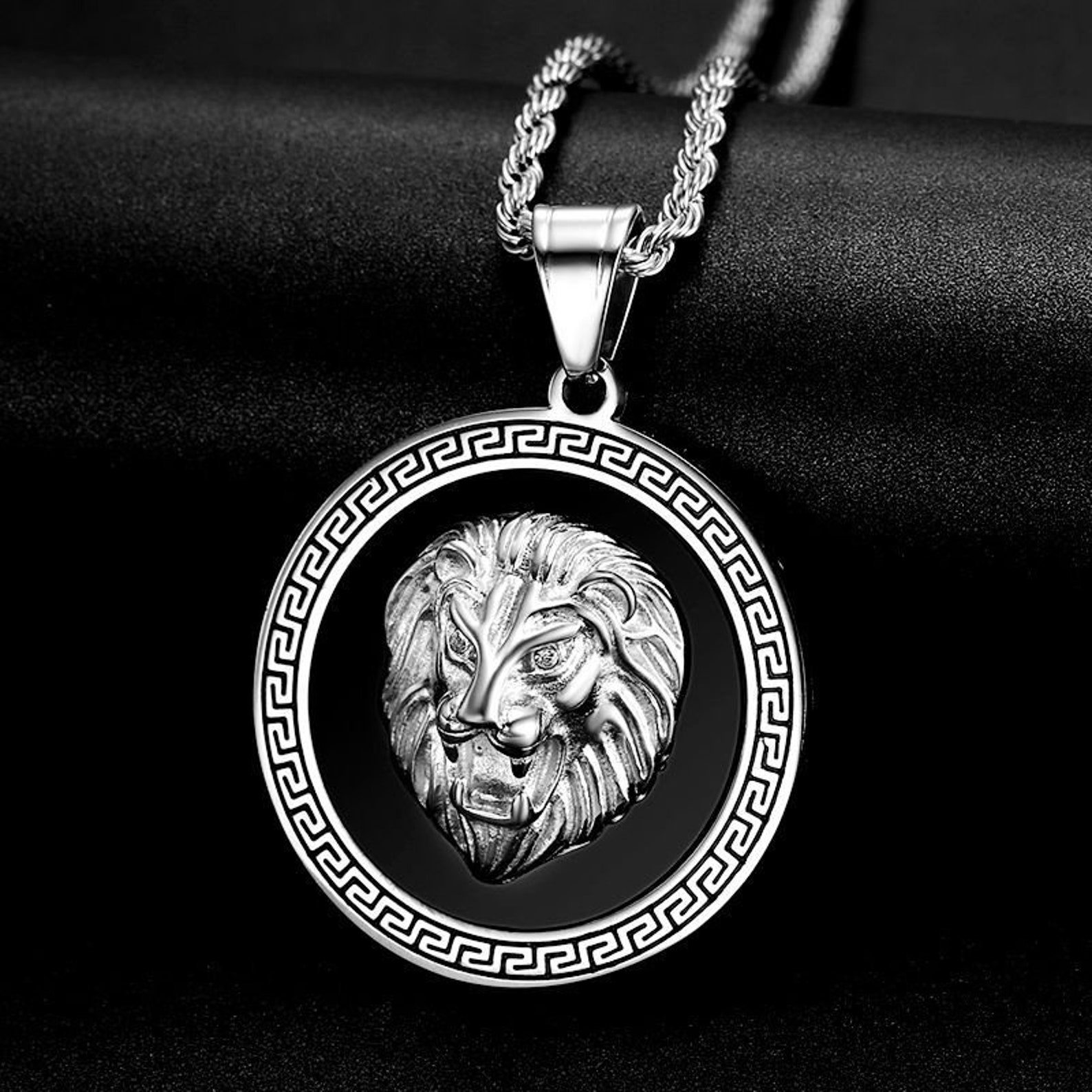 14k Gold Plated Lion Head Medallion Pendant Necklace Titanium Etsy