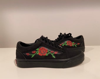 Roses All Black Vans Custom Custom Roses Vans