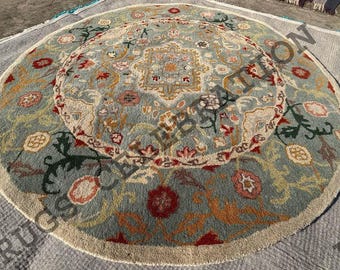 Area Rug Round Color Grey/Multi Traditional Design Handmade Quality Wool Rug For Home,LivingRoom,BedRoom,Hall Size Available (4ft-15ft)