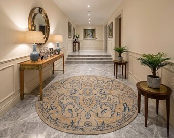 Hand-Tufted Traditional Round Persian Carpet High Quality Color L Brown/Multi Premium Wool Area Rug For Living Room/Bedroom/Hall/Office/Home