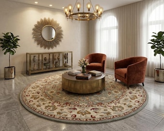 Hand-Tufted Traditional Round Persian Carpet High Quality Color Beige/Multi Premium Wool Area Rug For Living Room/Bedroom /Hall/Office /Home