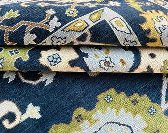 8x10,9x12 D Blue Oushak Handknotted Wool Area Rug In Green Accent, Navy Blue Rug For Livingroom/Bedroom/Diningroom/Hall/Kitchen/Office/Kids.