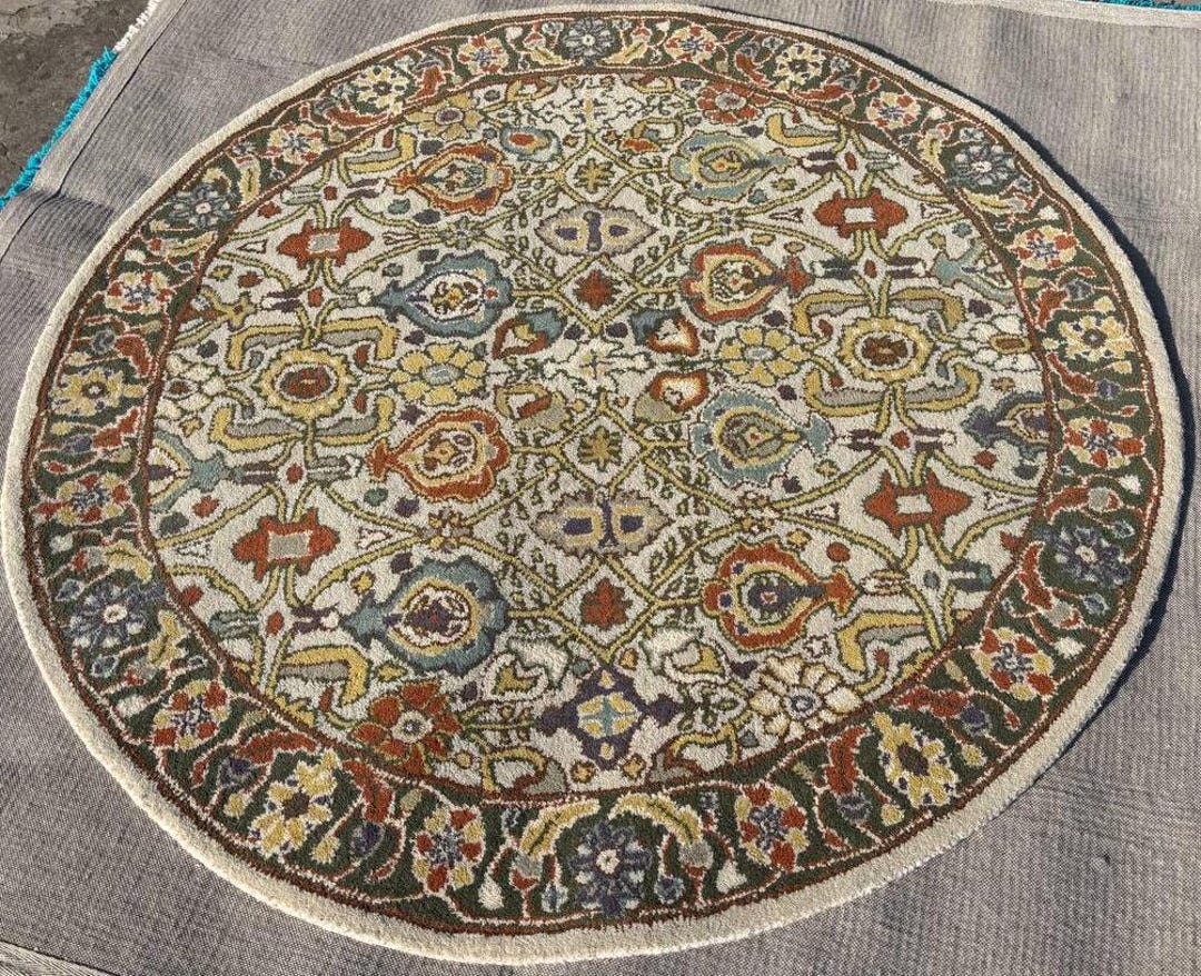 Handmade Circular Rug Area Round Rug (4ft to 15ft) Color-multi Traditional Design Handmade ...