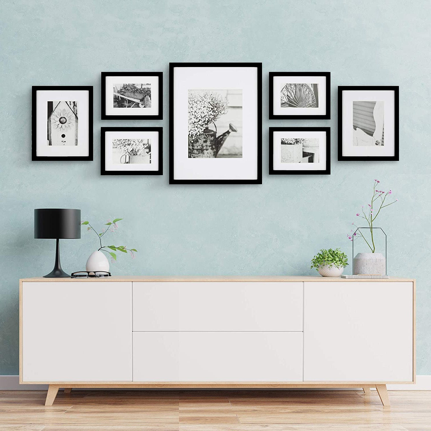 7 Pcs Wooden Multi Photo Frames Wall Hang Pic Frames Set Collage Black