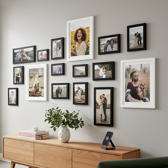 Black & White Frame Gallery Wall Set | 16-Piece Photo Frame Set for Living Room | Minimalist Wall Decor | Home Art Display Frames