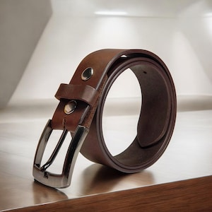 Men&#39;s Leather Belt, Simple Full Grain Leather Belt, Minimalist 40 mm Handmade Leather Belt, Gift for Him, Gift for Dad, Gift for Boyfriend