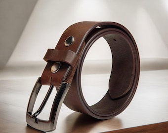 Men's Leather Belt, Simple Full Grain Leather Belt, Minimalist 40 mm Handmade Leather Belt, Gift for Him, Gift for Dad, Gift for Boyfriend