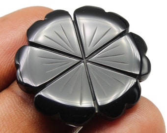 100% Natural Black Onyx Gemstone, Handmade Carvings, Carved Black Onyx Gemstone, DIY Jewelry Art Supplies, Black Onyx Jwewlry - 27x27x3mm